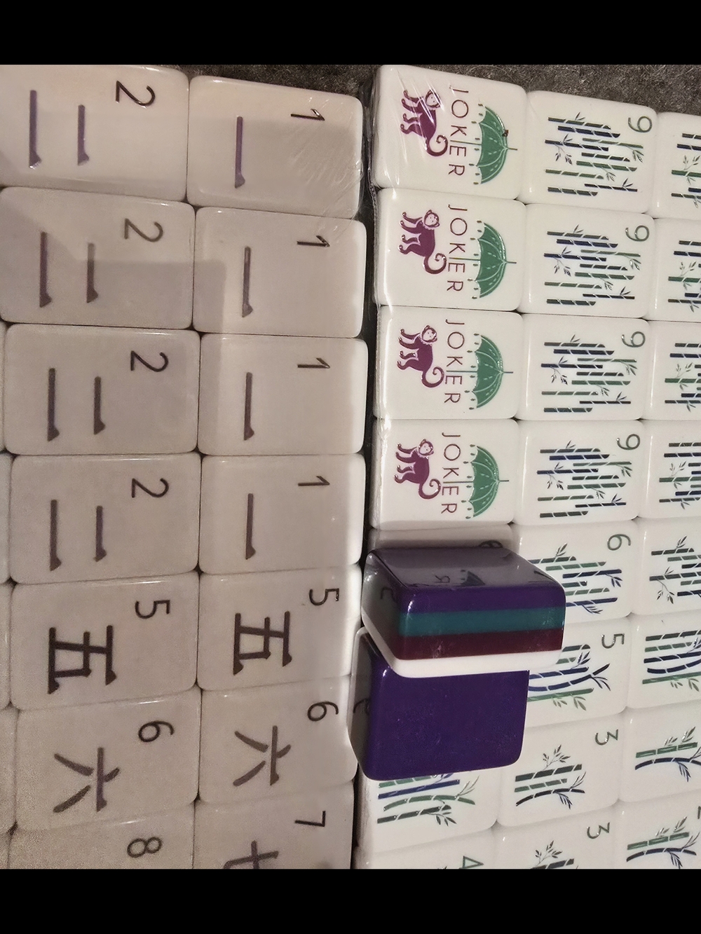 Dark Purple Top Mahjong Tile Set & Choice Of Dice